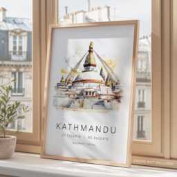 Kathmandu Travel Print, Nepal Wall Art, Watercolor Gift, The Himalayas Adventure Gifts - thumbnail 3