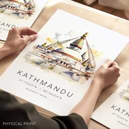 Kathmandu Travel Print, Nepal Wall Art, Watercolor Gift, The Himalayas Adventure Gifts - thumbnail 1