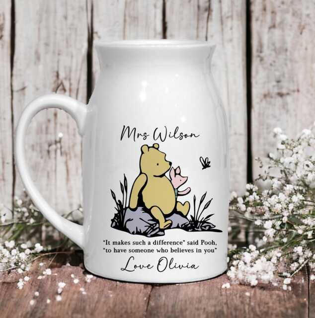 Personalised Bud Vase, Winnie The Pooh, Pooh Bear & Piglet, Gift For Her, Mothers Day - image 1