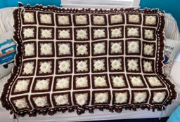 Crocheted Rose Afghan Cream, Ivory, & Brown Throw Blanket