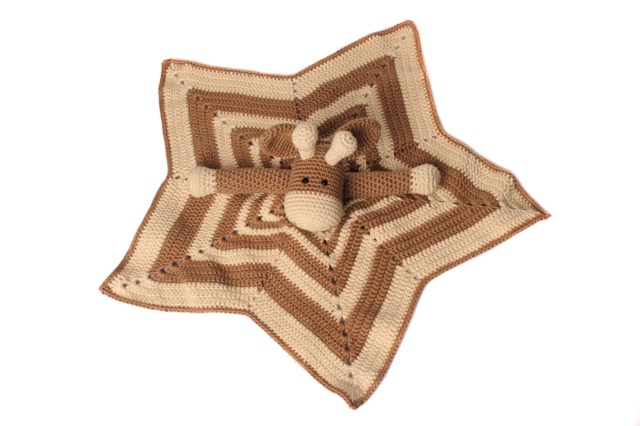 Baby Security Blanket, Sleeping Baby Relaxation, Giraffe Safety Eyes, Crochet Star, Brown & Orange Cotton Wool - image 1