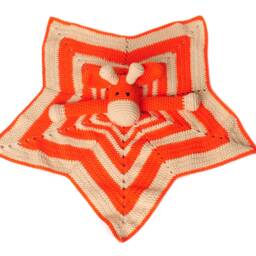 Baby Security Blanket, Sleeping Baby Relaxation, Giraffe Safety Eyes, Crochet Star, Brown & Orange Cotton Wool - thumbnail 3