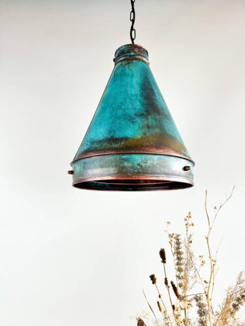 Patina Copper Pendant Light, Industrial Farmhouse Lighting - image 1