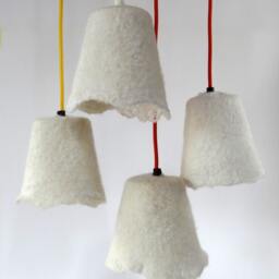 Handfelted Lampshade, Lamp, White Hanging Felted Natural Wool & Lace Fabric. Pendant Light - thumbnail 2