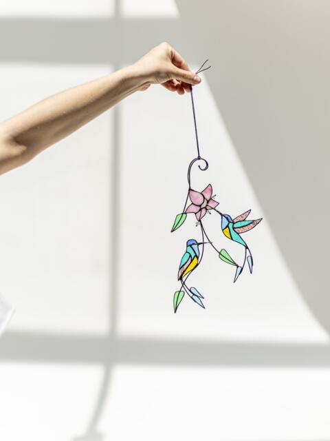 Suncatcher Hummingbird Stained Glass Bird Orchid Christmas Farmhouse Home House Decor Window Wall Hangings Grandma Gift Living Kitchen Art - image 1
