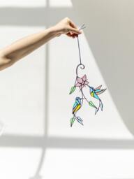 Suncatcher Hummingbird Stained Glass Bird Orchid Christmas Farmhouse Home House Decor Window Wall Hangings Grandma Gift Living Kitchen Art - thumbnail 1