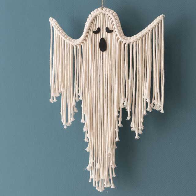 Macrame Ghost, Witchy Decor, Retro Halloween, Spooky Wall Art, Gifts For Goths, Hanging Decoration, Ghost Cute Halloween V73 - image 1