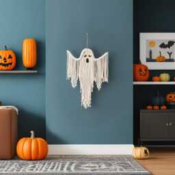 Macrame Ghost, Witchy Decor, Retro Halloween, Spooky Wall Art, Gifts For Goths, Hanging Decoration, Ghost Cute Halloween V73 - thumbnail 4