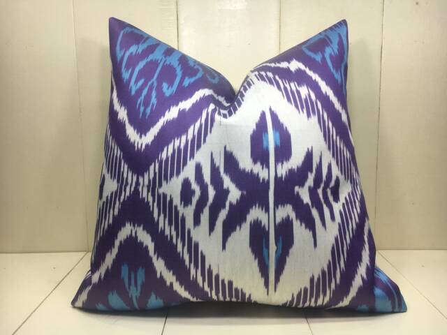Handwoven Silk Ikat Pillow Cover, 20x20 Modern Cushion - image 1