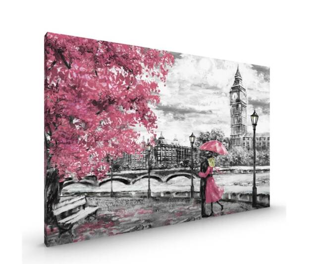 Pink Umbrella Big Ben London Canvas Or Poster Print Glossy in Various Sizes - image 1