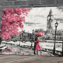 Pink Umbrella Big Ben London Canvas Or Poster Print Glossy in Various Sizes - thumbnail 2