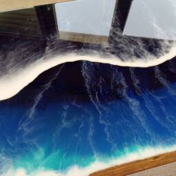 Ocean Wave Resin Side Table, Beach Themed Wood Accent Table - thumbnail 4