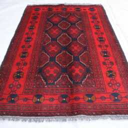 3x5 Ft Khal Mohammedi Bukhara Afghan Handmade Rug, Red Bokhara Turkmen Oriental Geometric Livingroom, D??cor Office Area Rug - thumbnail 2