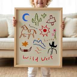 Wild West Print, Nursery Bedroom Art, Illustration Wall Cowboy Decor, Kids Room, Play Unframed - thumbnail 2