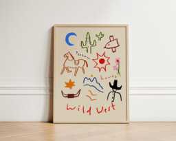 Wild West Print, Nursery Bedroom Art, Illustration Wall Cowboy Decor, Kids Room, Play Unframed - thumbnail 1