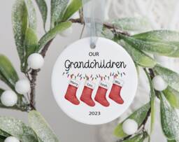 Personalised Grandchildren Christmas Gift Ornament Stocking Bauble, Grandparent Gift, Nanny & Grandad - thumbnail 1