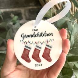 Personalised Grandchildren Christmas Gift Ornament Stocking Bauble, Grandparent Gift, Nanny & Grandad - thumbnail 2