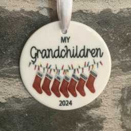Personalised Grandchildren Christmas Gift Ornament Stocking Bauble, Grandparent Gift, Nanny & Grandad - thumbnail 3