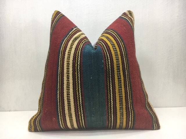 Vintage Turkish Kilim Pillow Cover, Handwoven Sofa Cushion - 16x16 - image 1