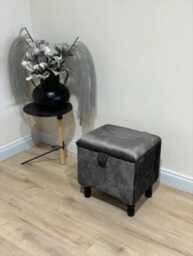 Black Velvet Ottoman Storage Box, Handmade Pouffe - thumbnail 1
