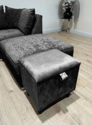 Black Velvet Ottoman Storage Box, Handmade Pouffe - thumbnail 2