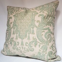 Fortuny Fabric Throw Pillow Cushion Case Celadon Green & Beige Carnavalet Pattern - Made in Italy - thumbnail 3