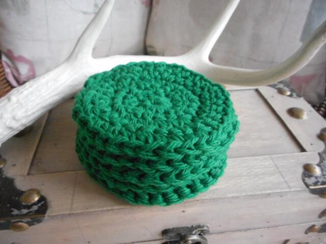Pure Cotton Crochet Round Facial Wash. Baby Cloths. Handmade Evergreen Green Set/5. Face Cloths Scrubbies, Shower Gift Bath Acessory - image 1
