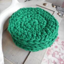Pure Cotton Crochet Round Facial Wash. Baby Cloths. Handmade Evergreen Green Set/5. Face Cloths Scrubbies, Shower Gift Bath Acessory - thumbnail 3