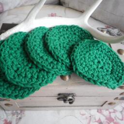 Pure Cotton Crochet Round Facial Wash. Baby Cloths. Handmade Evergreen Green Set/5. Face Cloths Scrubbies, Shower Gift Bath Acessory - thumbnail 2