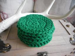 Pure Cotton Crochet Round Facial Wash. Baby Cloths. Handmade Evergreen Green Set/5. Face Cloths Scrubbies, Shower Gift Bath Acessory