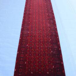 12 Ft Antique Runner Rug, Afghan Handmade Wool Bukhara Tribal Turkmen Vintage Bashiry Hallway Runner, Kitchen - thumbnail 2