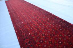 12 Ft Antique Runner Rug, Afghan Handmade Wool Bukhara Tribal Turkmen Vintage Bashiry Hallway Runner, Kitchen - thumbnail 1