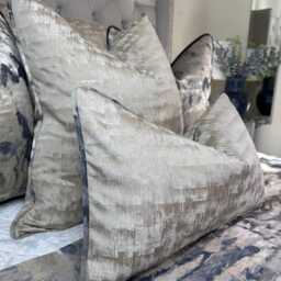 Luxury Piped Cushion Cover , Neoma Wheat Taupe Gold Throw Pillow Euro Sham - Tessere Midnight Navy Blue Golden Piping, All Sizes - thumbnail 2