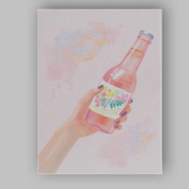 Hand Holding Pink Floral Soda Bottle Watercolour Illustration Canvas Wall Art Print Decor Picture Ready To Hang - image 1