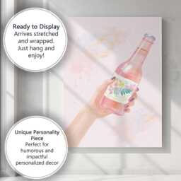 Hand Holding Pink Floral Soda Bottle Watercolour Illustration Canvas Wall Art Print Decor Picture Ready To Hang - thumbnail 3