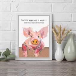 Funny Pig With Wine Art Print - Farmhouse Kitchen Decor - 8x10 - thumbnail 1