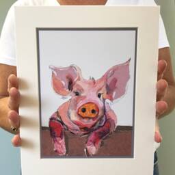 Funny Pig With Wine Art Print - Farmhouse Kitchen Decor - 8x10 - thumbnail 2