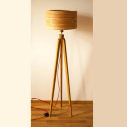 Tripod Floor Lamp Retro 60-70 Design Wood Veneer Veneer Standard Lamp - thumbnail 2