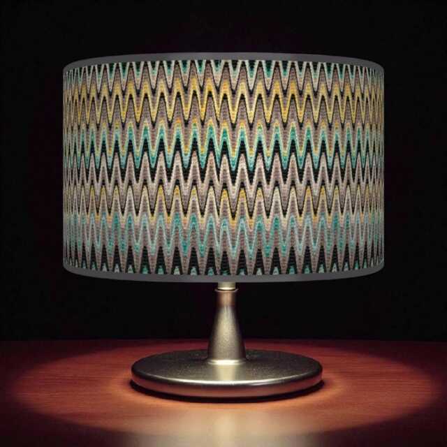 Modern Chevron Drum Lampshade - Teal, Mustard & Grey Handmade Pendant Light For Stylish Home Interiors - image 1