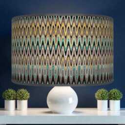 Modern Chevron Drum Lampshade - Teal, Mustard & Grey Handmade Pendant Light For Stylish Home Interiors - thumbnail 2