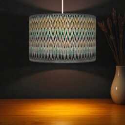 Modern Chevron Drum Lampshade - Teal, Mustard & Grey Handmade Pendant Light For Stylish Home Interiors - thumbnail 3