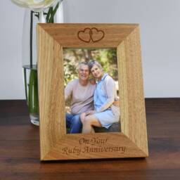 Personalised Ruby Wedding Anniversary Photo Frame Gift - 40Th Present For Couple, Parents, Mum & Dad, 4x6 5x7 Oak - thumbnail 2