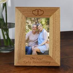 Personalised Ruby Wedding Anniversary Photo Frame Gift - 40Th Present For Couple, Parents, Mum & Dad, 4x6 5x7 Oak - thumbnail 3