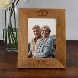 Personalised Ruby Wedding Anniversary Photo Frame Gift - 40Th Present For Couple, Parents, Mum & Dad, 4x6 5x7 Oak