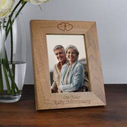 Personalised Ruby Wedding Anniversary Photo Frame Gift - 40Th Present For Couple, Parents, Mum & Dad, 4x6 5x7 Oak - thumbnail 4