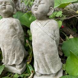 Pair Of Standing Monks Stone Statue - Oriental Buddha Outdoor Garden Ornament - thumbnail 3