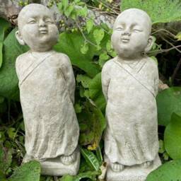 Pair Of Standing Monks Stone Statue - Oriental Buddha Outdoor Garden Ornament - thumbnail 2