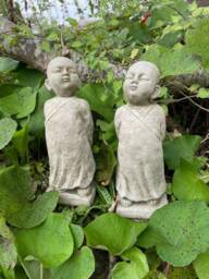 Pair Of Standing Monks Stone Statue - Oriental Buddha Outdoor Garden Ornament - thumbnail 1