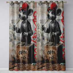 Dapper Cartoon Mouse Red Cap Satirical Street Art Distinctive Wall Home Decor Readymade Eyelet Ring Top Thermal 100% Blackout Curtains - thumbnail 3