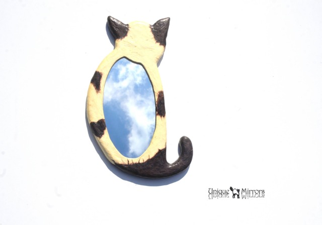 White Cat Decorative Wall Mirror, White Cat With Black Patches Tuxedo, Lovers Gifts, Mirror, Modern Mirrors, Art - image 1